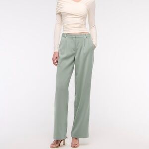 Abercrombie & Fitch Women’s High Rise Tailored Wide Leg Pleated Pant Green, 27
